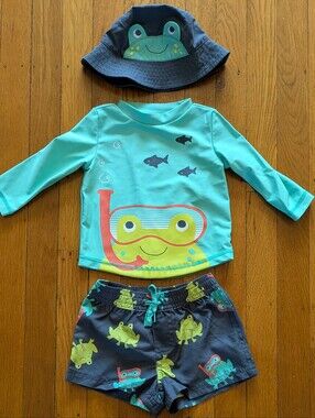 Simple Joys by Carter's 3-6m Baby Boys' Swimsuit Trunk Rashguard & Hat Set